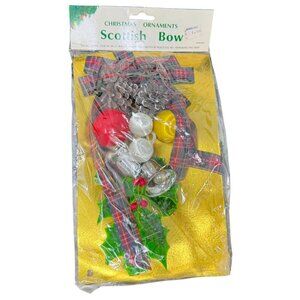 Vintage Scottish Bow Christmas Ornaments Revco Red Green Plaid Pinecones Berries